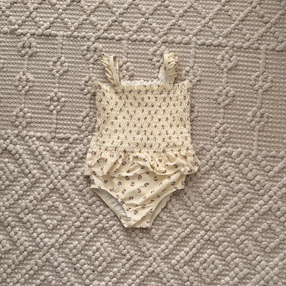 Quincy Mae Cream Floral Swimsuit size 2-3